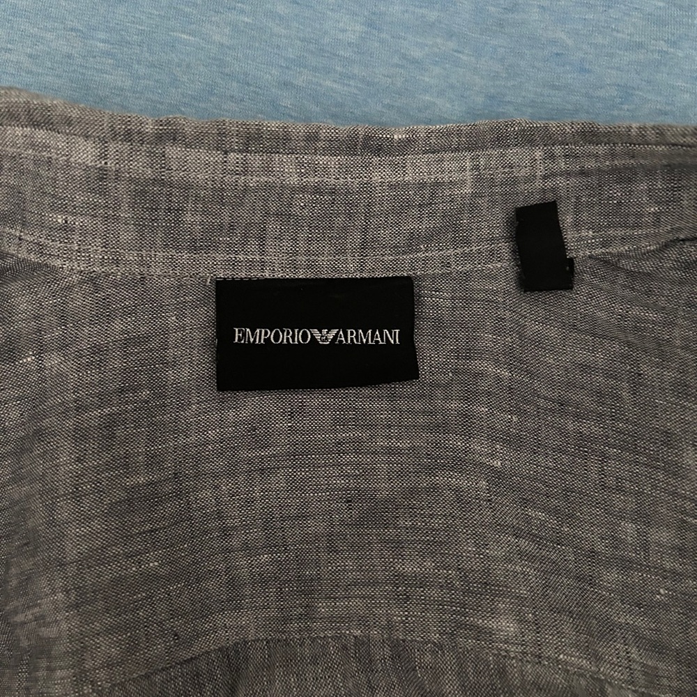 Emporio Armani Gray Linen Button-Down Shirt